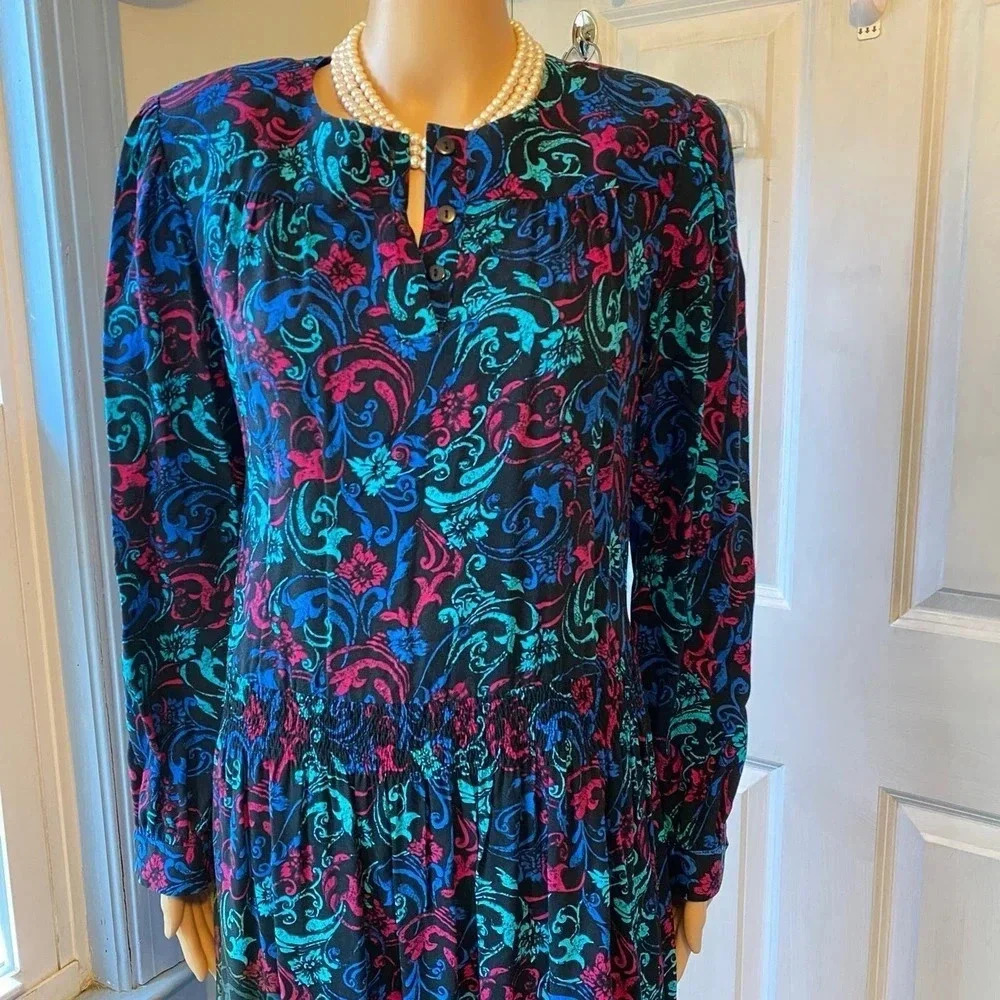 VTG 90s Darian Cottagecore Floral Boho Spring Summer Mid Length Dress Women 10 - Picture 6 of 8